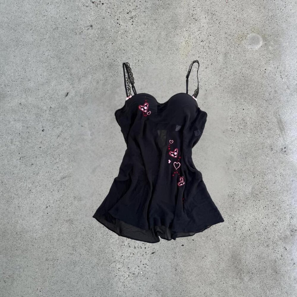 Y2k Black & pink heart slip dress